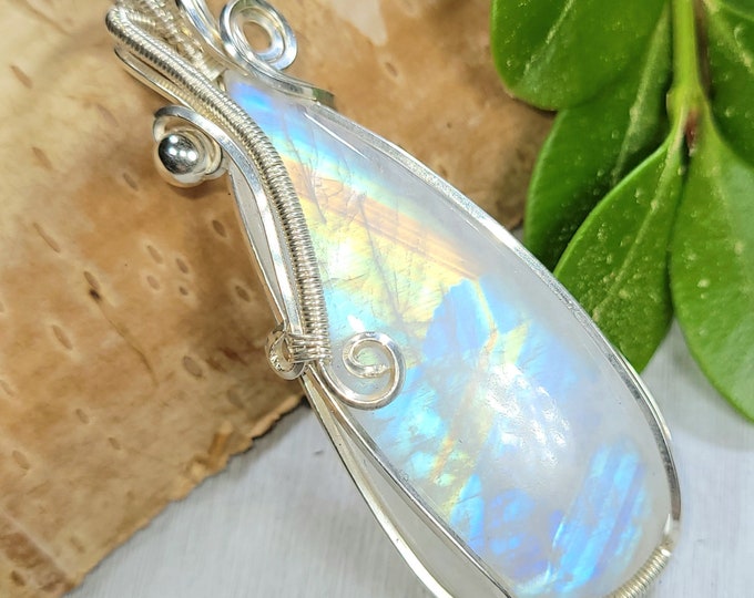 Moonstone Pendant, Hand Wire Wrapped Sterling Silver Moonstone Pendant,  Handmade Moonstone Sterling Silver Pendant, Gift for Her FD06
