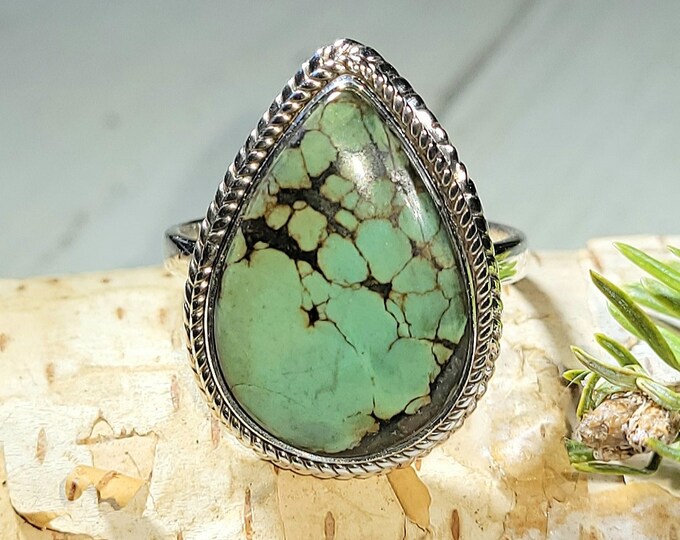Natural Best Grade Tibet Turquoise Handmade .925 Sterling Silver Ring Size 9.5 7 Grams Face 1" x 11/16" AM07