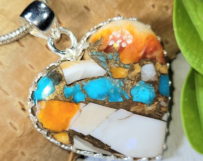 Spiny Oyster Turquoise Pendant, Spiny Oyster Turquoise w/copper, Sterling Silver Pendant, Spiny turquoise pendant, Handmade Pendant FP13