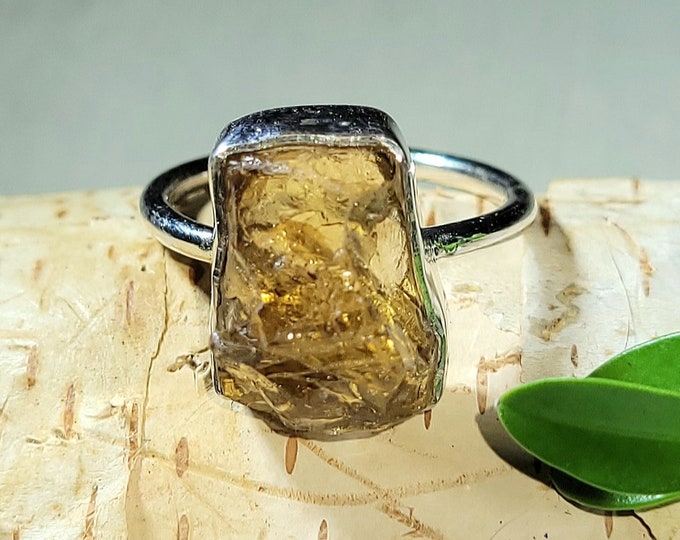 Natural Best Grade Yellow Rough Cut Citrine Handmade .925 Sterling Silver Ring Size 7.5 5 Grams 9/16" x 1/2" AN24