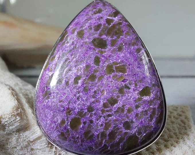 Natural Premium Grade Stichtite Sterling Silver Ring, Boho Ring, Statement Ring; Handmade Ring, Premium Grade Stichtite, Ring Size 8 1/2 GP