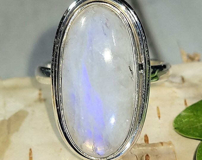 Natural Premium Oval Moonstone .925 Sterling Silver Ring Size 7 6 Grams 1" x 1/2" EX12