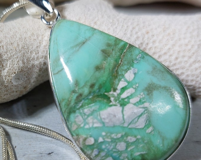 Natural Premium Variscite Pendant, .925 Sterling Silver Pendant, Statement Pendant, Boho Pendant, Quality Natural Stone, GN01