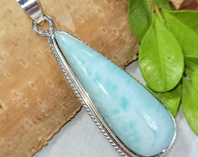 Larimar Pendant, Larimar Sterling Silver Pendant, Handmade Larimer Sterling Silver Pendant, Statement Pendant, Boho Pendant, FE45, Gift