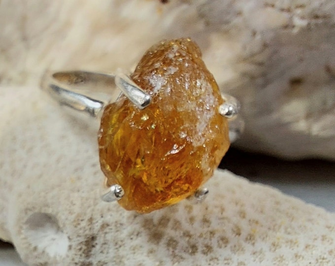 Natural Raw Rough-Cut Citrine Handmade .925 Sterling Silver Ring Size 8, 4 Grams 3/8" x 1 1/2" GC