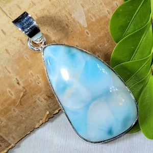 Larimar Pendant, Dominican Larimar Sterling Silver Pendant, Handmade Larimar Sterling Silver Pendant. Statement Pendant, Gift for Her,  FE03