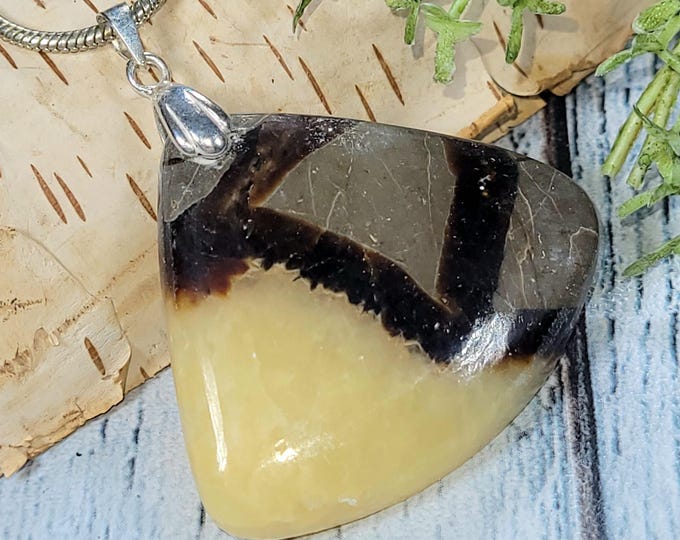 Yellow Septarian Pendant, Yellow Septarian Sterling Silver Pendant, Pear Septarian Sterling Silver Pendant, Handmade Septarian Pendant, HS33