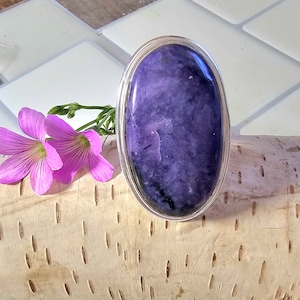 Charoite Ring, Charoite Sterling Silver Ring, Charoite Oval Ring, Statement Ring, Size 9.5 Sterling Silver Ring, Gift for her HF