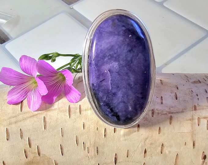 Charoite Ring, Charoite Sterling Silver Ring, Charoite Oval Ring, Statement Ring, Size 9.5 Sterling Silver Ring, Gift for her HF