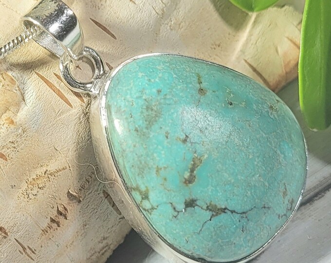 Natural Top Grade Tibet Turquoise .925 Sterling Silver Pendant 7 grams 1 1/2" x 7/8" EJ28