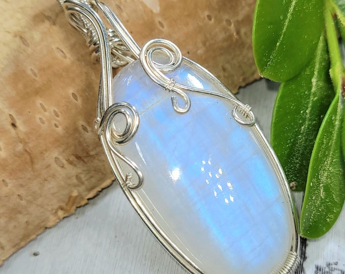 Moonstone Pendant, Hand Wire Wrapped Sterling Silver Moonstone Pendant,  Handmade Moonstone Sterling Silver Pendant, Gift for Her FD04