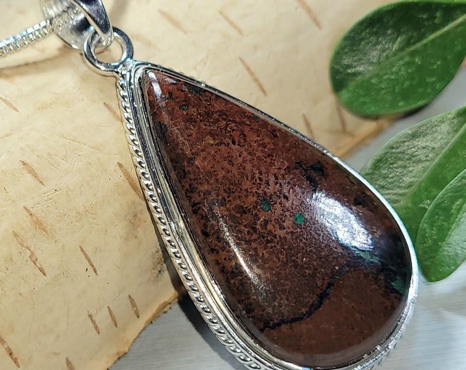 Natural Extremely Rare Zarinite Pear Handmade .925 Sterling Silver Pendant 2" x 1" 10 Grams Measures 2" x 1" CN42 Gift for Her