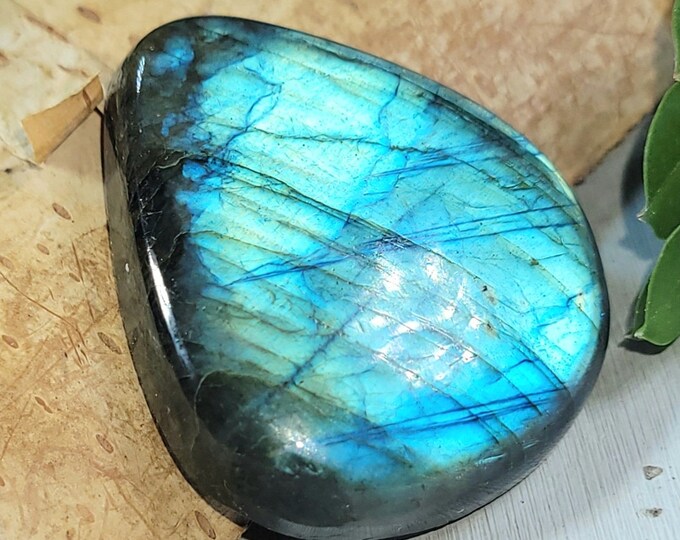 Natural Flashy Blue Green Labradorite Pear Cabochon 60ct 12 Grams 32mm x 28mm Wire Wrapping, Weaving or Pendant, Ring or Collector CH21