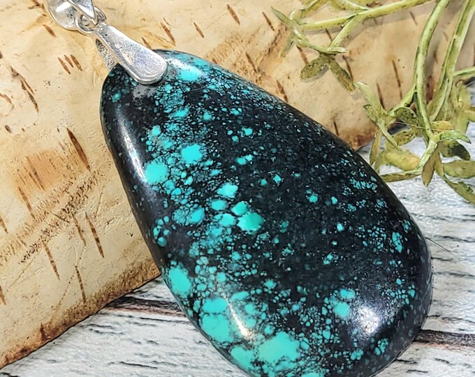 Natural Spiderweb Turquoise Pendant, Spiderweb Turquoise Sterling Silver Pendant, Handmade Turquoise Pendant, Statement Pendant, HT13