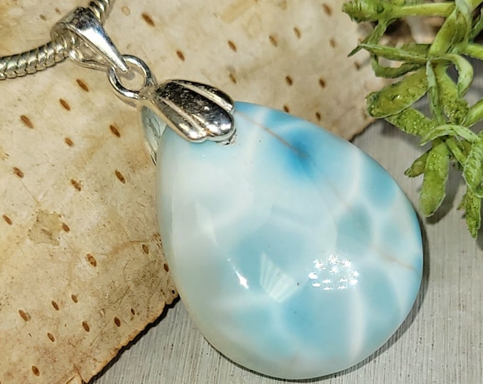 Larimar Pendant, Larimar Sterling Silver Pendant, Pear Larimar Pendant, Statement Larimar Pendant, Handmade Pendant, Gift for Her, HH24