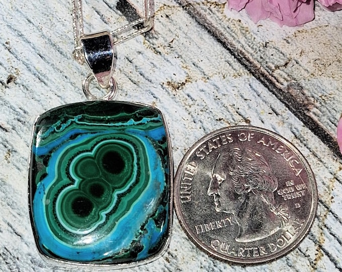 Chrysocolla Malachite Sterling Silver Pendant: Handmade Statement Jewelry