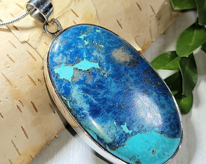 Natural AAA Grade Huge Shattuckite .925 Sterling Silver Pendant Weighs 22 Grams Measures 2 3/8" x 1 1/4" AG20