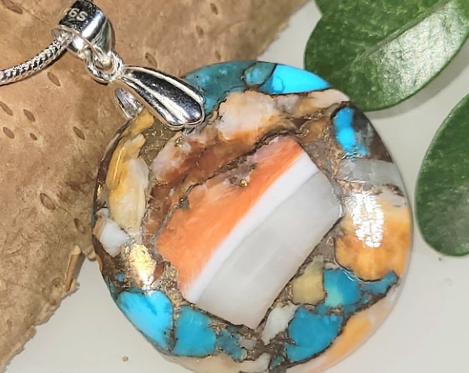 Spiny Turquoise Sterling Silver Pendant: Spiny Copper Oyster Gemstone