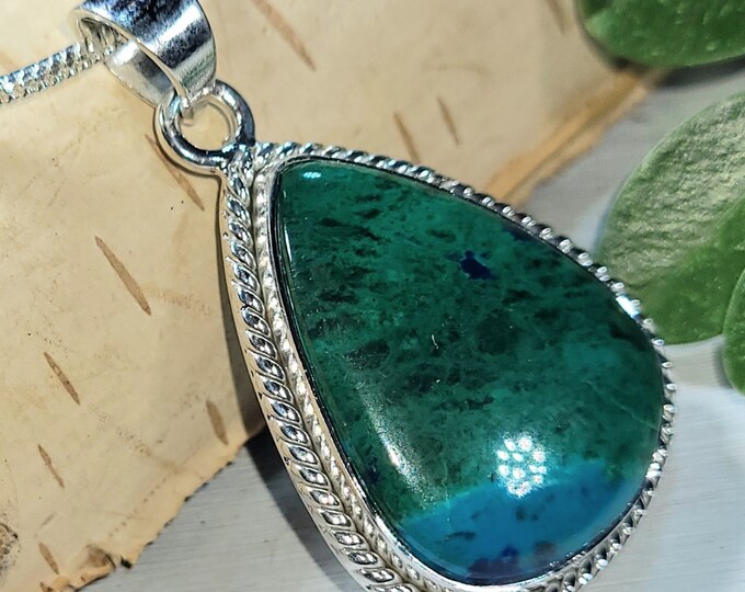 Natural Premium Grade Chrysocolla Pear .925 Sterling Silver Pendant Weighs 9 grams measures 1 5/8" x 1" CN35 Gift for Her Genuine Stone