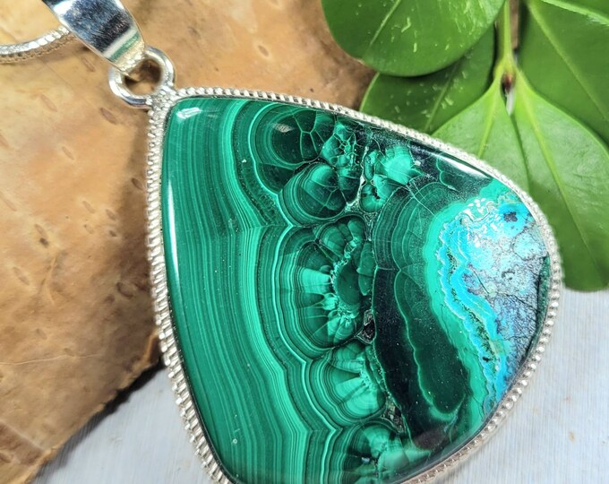 Chrysocolla Malachite Pendant, Chrysocolla Malachite Sterling Silver Pendant, Handmade Pendant, Statement Pendant, Gift for Her, FL20