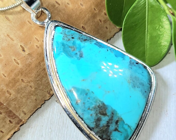 Turquoise Pendant, Sterling Silver Turquoise Pendant, Arizona Turquoise, Kingman Turquoise Pendant, Boho Pendant, Statement Pendant  FU07