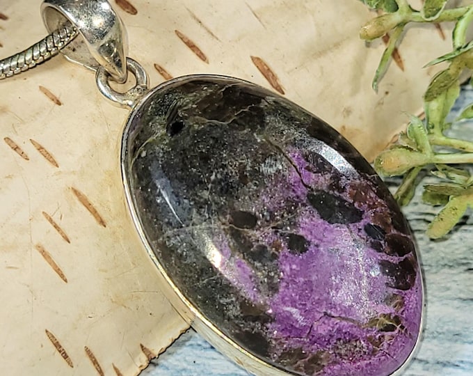 Handmade Stichtite Sterling Silver Pendant - Oval Gemstone Jewelry