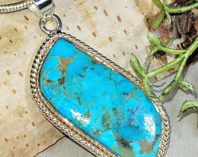 Turquoise Pendant, Sterling Silver Turquoise Pendant, Arizona Turquoise, Kingman Turquoise Pendant, Boho Pendant, Statement Pendant, HD40