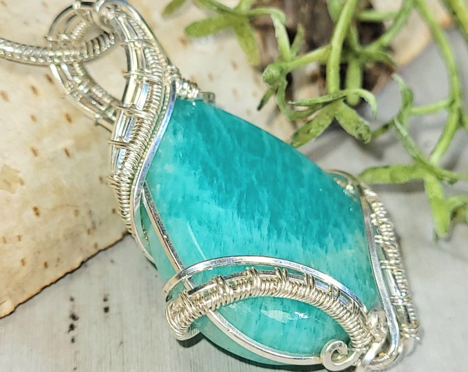 Amazonite Pendant, Amazonite Sterling Silver Wire Wrapped Pendant, Amazonite Hand Wire Wrapped Silver Pendant, Gift for Her, HC39