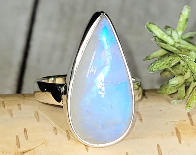 Rainbow Moonstone Ring, Moonstone Ring, Sterling Silver Moonstone Ring, Moonstone Ring Size 6, Statement Ring, Boho Ring, HN