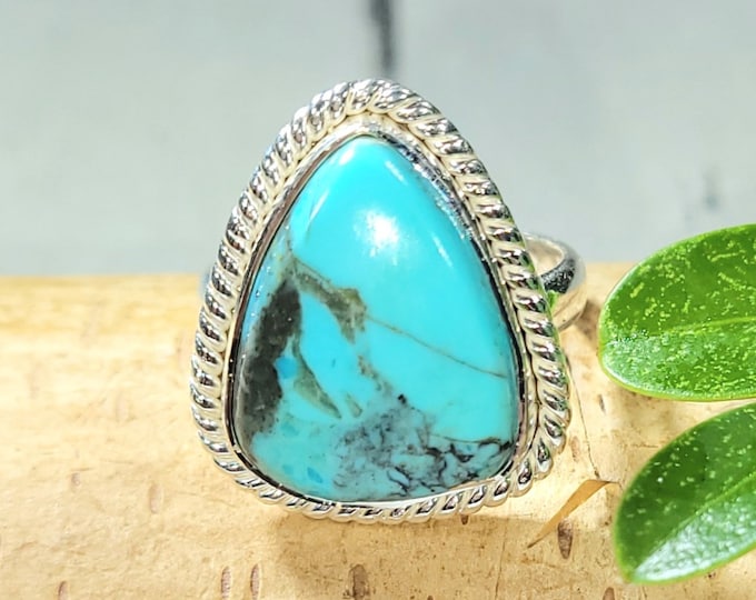 Turquoise Ring, Kingman Turquoise Ring, Turquoise Sterling Silver Size 5.5, Gift for Her, Boho Ring, Statement Ring, Handmade Ring, FU17