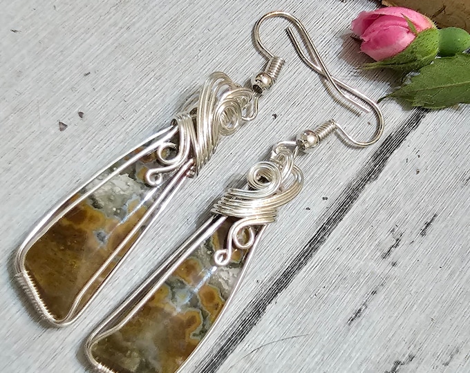 Natural Premium Grade Ocean Jasper Oval Handmade .925 Sterling Silver Earrings 8.5 Grams 2 1/2" x 1 1/2" FS48