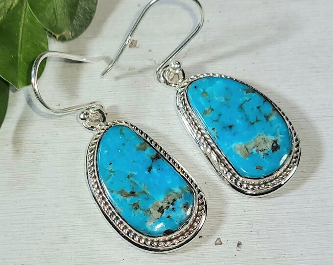 Natural Premium AAA Grade Arizona Kingman Freeform Turquoise Handmade .925 Sterling Silver Earrings Gift for Her CH32