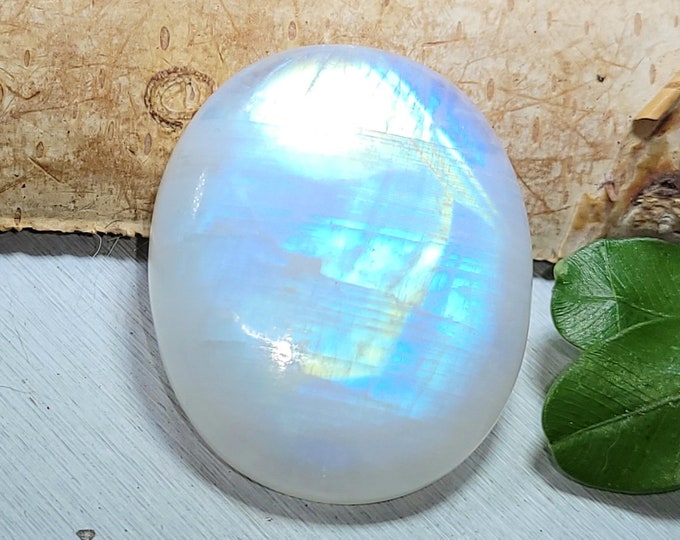 Natural AAA Premium Grade Rainbow Moonstone Oval 50Ct Cabochon Wire Wrapping, Weaving, or Pendant 30mm x 25mm CG30 Weaving or Wire Wrapping