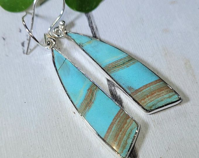 Blue Opal Earrings, Petrified Wood Earrings, .925 Sterling Silver Blue Opalized Petrified Earrings, Sterling Silver Blue Opal earrings DN