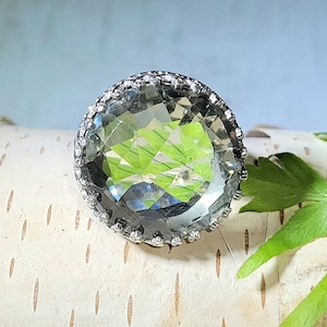 Natural Rose Cut Green Amethyst  Handmade .925 Sterling Silver Ring Size 7.5 6 Grams 13/16&quot; Round AR45 VS Clarity! Crown Prong Setting