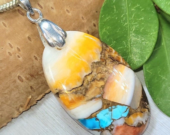 Spiny Copper Turquoise Pendant: Sterling Silver Rhodium Bail