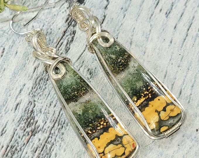 Ocean Jasper Earrings, Ocean Jasper Sterling Silver Wire Warped Earring, Handmade Ocean Jasper Earring. Gift for Her, JG01