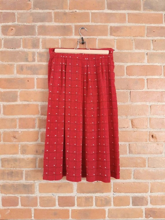 Vintage Red Skirt, Novelty Print Skirt