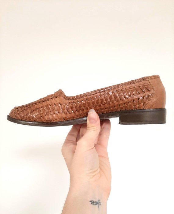 Vintage Leather Loafers, Ladies Vintage Brown Huar