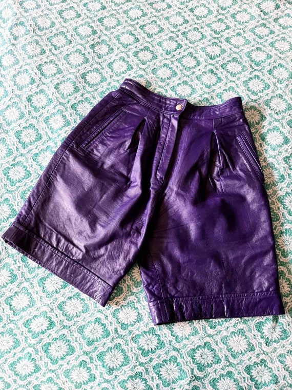Vintage Leather Shorts, Purple Ladies Shorts