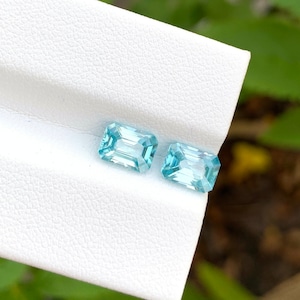 Natural blue zircon octagonal  pair for jewelry and earrings , semiprecious gemstone from Cambodia 3.01 carats.