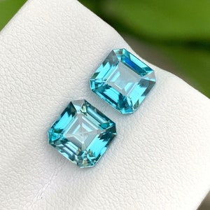 Natural blue zircon match pair octagon perfectly cut from cambodia , semiprecious gemstone for jewelry 5.48 cts