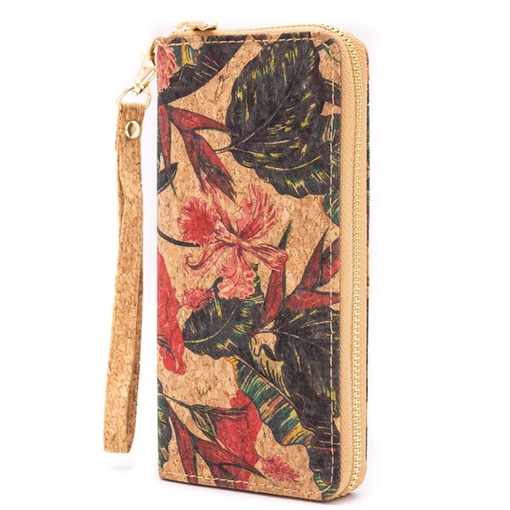 Corcho 100 Natural Cartera Mujer Cremallera Cartera mujer Hojas patron corcho natural con cremallera cartera mujer Etsy Espana