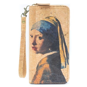 Cartera de corcho / Cartera de corcho natural con cremallera estampada para mujer / Cartera de corcho inspirada en el arte