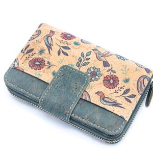 Turquoise Color Ladies Pattern Cork Wallet  / Vegan wallet / Vegan leather
