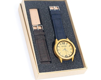 Cork Watch Set - Two Color Watch Strap - Unisex/ Cork Fashion Watch