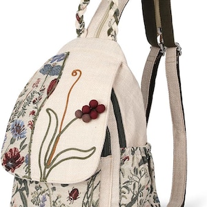 Bolso bandolera convertible, bolso artesanal, mini mochila de lona con estampado de flores de uva para mujer, bolso étnico, bolso de mano, cartera, clutch.