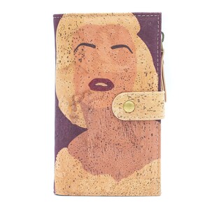 Cartera de corcho natural con cremallera estampada para mujer / Cartera de corcho de Marilyn Monroe