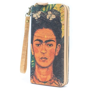 Corcho natural con cremallera de patrón Cartera de mujer / Cartera de corcho con cremallera compacta /Cremallera clásica de corcho Frida Art
