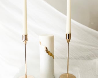 Minimalist Concrete Unity Candle Set: Gold Leaf Wedding Ceremony